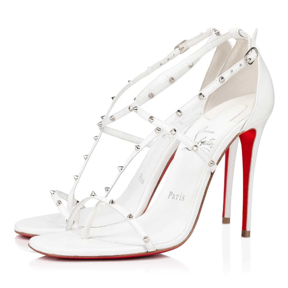 Christian Louboutin Riojana Spikes 100 White Ankle Strappy Sandal Heel Pump 41 - Picture 1 of 12